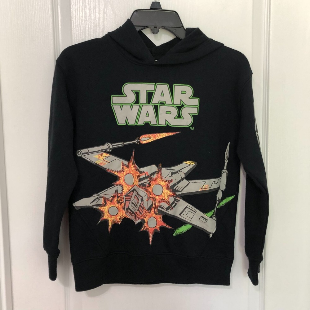 Disney 100 Star Wars X-Wing‎ Hoodie Kids Medium Black Mad Engine Pullover NWT